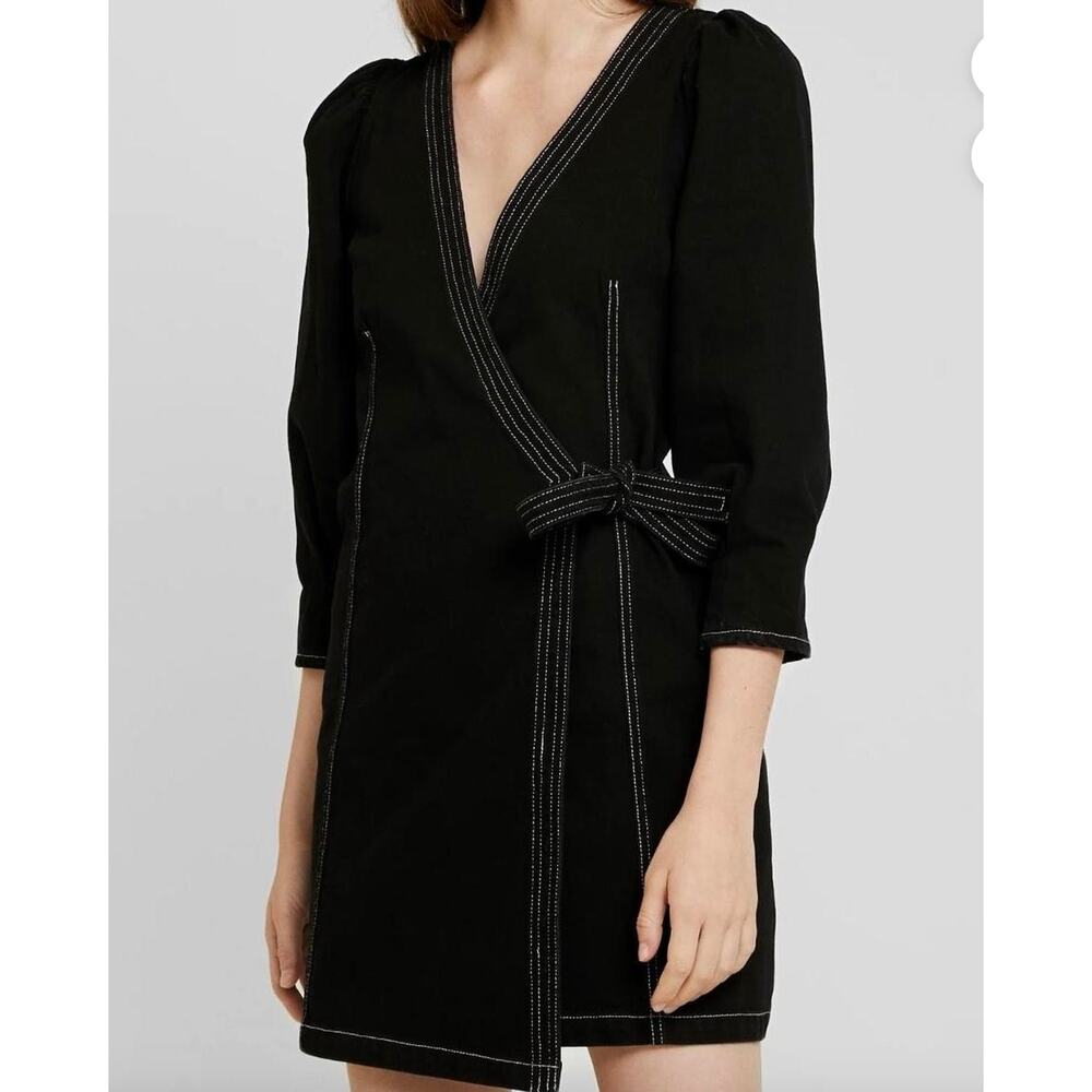 Monki Black Denim Wrap Dress size 4 small